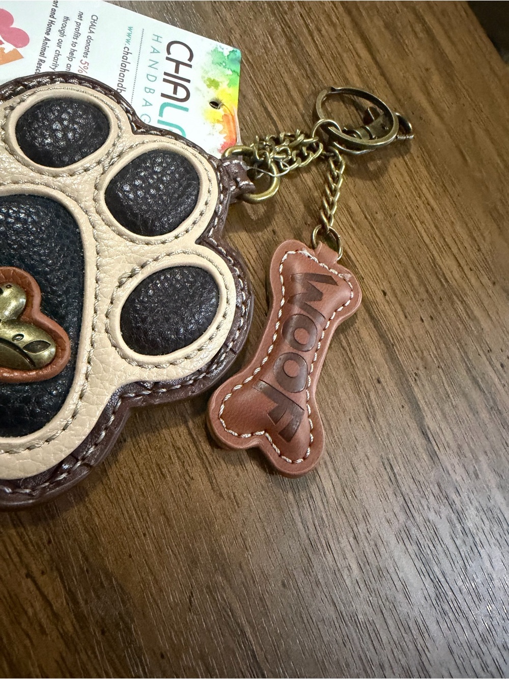 Chala Vegan Leather Paw Keychain with Woof Bone Charm. NWT - Picture 4 of 7